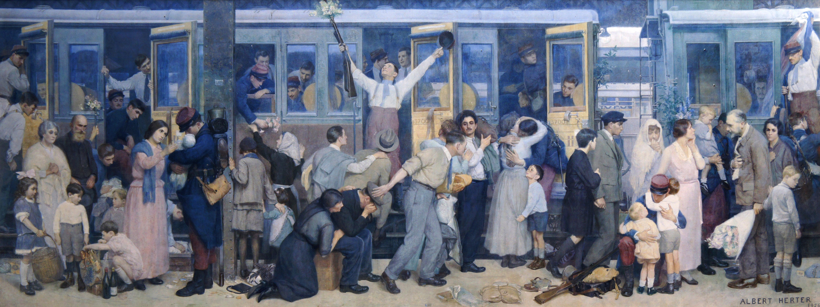 Albert Herter, 'Le D&eacute;part des poilus, ao&ucirc;t 1914', gare de l'Est, 1926 @ Mairie de Paris